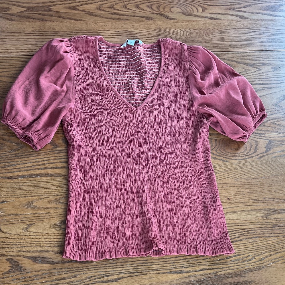 Flattering dusty rose colored blouse